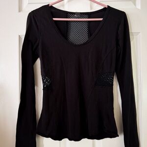 We The Free Mesh Accented Long Sleeve Black Boho Top Goth Mesh Academia Ribbed